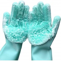 Cleaning Sponge Gloves Dishwashing Gloves, Silicone Reusable Cleaning Brush Heat Resistant Scrubber Gloves for Housework